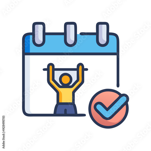 Gym workout schedule on calendar, fitness reminder icon