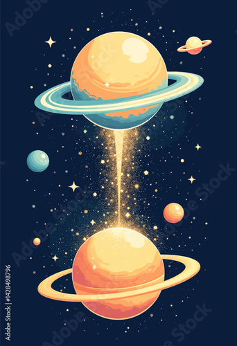 Planets Aligning with Golden Energy Beam in Starry Space