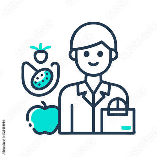 Healthy eating icon of fruits and a person