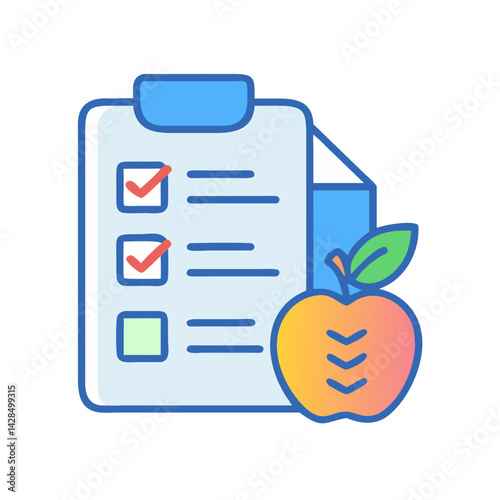 Health checklist with apple, diet planning and goals