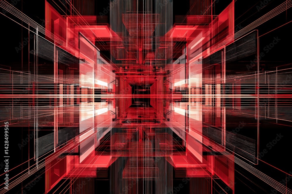 Abstract Red Futuristic Design with Geometric Shapes and Lines