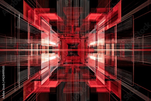 Obraz na płótnie Abstract Red Futuristic Design with Geometric Shapes and Lines w salonie