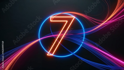 An artistic number seven surrounded by dynamic light effects.