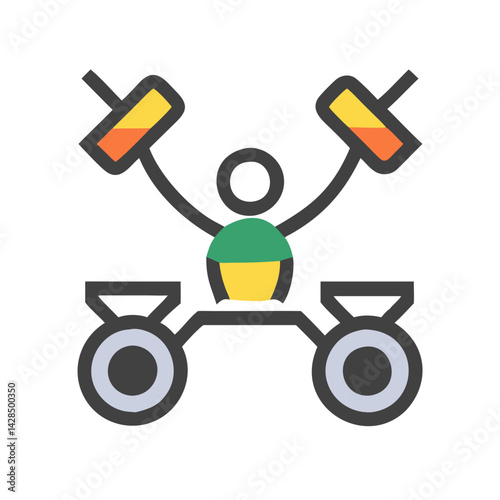 Weightlifting exercise icon with dumbbell and kettlebell design