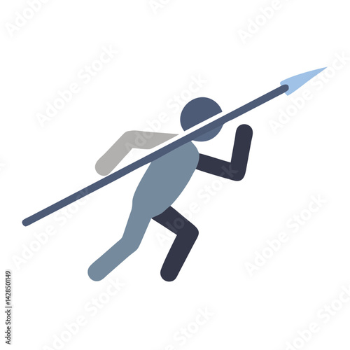 Minimalist Stick Figure Javelin Thrower on Black Background