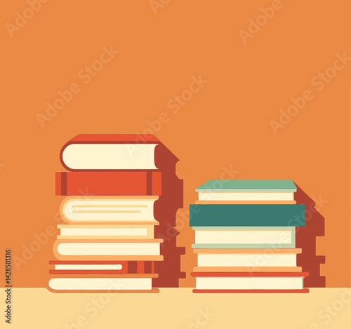 Stacked Books on Orange Background, Education Concept