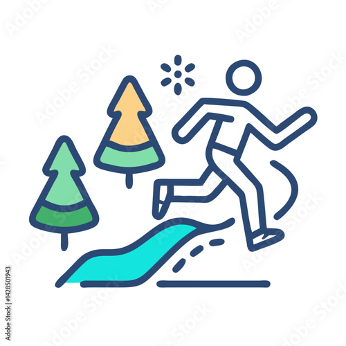 Trail Running Icon: Man Running Through Forest Illustration