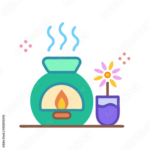 Aromatherapy diffuser and flowers for relaxation and wellness