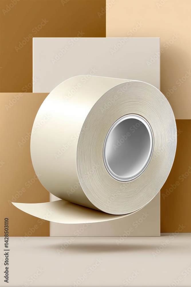 Adhesive Tape on Geometric Background in Beige and Brown Tones