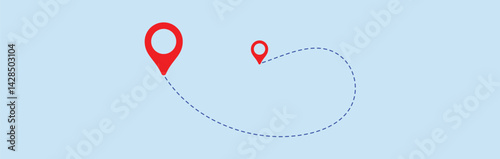 two points with dotted path and location pin. Route location icon two pin sign and dotted line. 