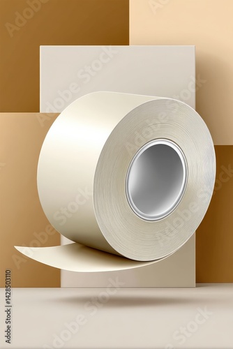 Obraz na płótnie Adhesive Tape on Geometric Background in Beige and Brown Tones w salonie