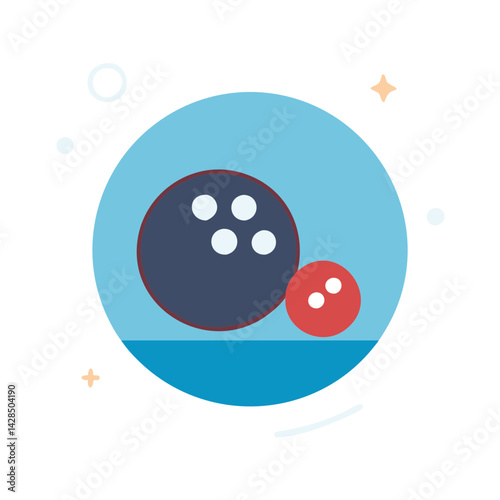 Fun bowling graphic with two balls and sparkles