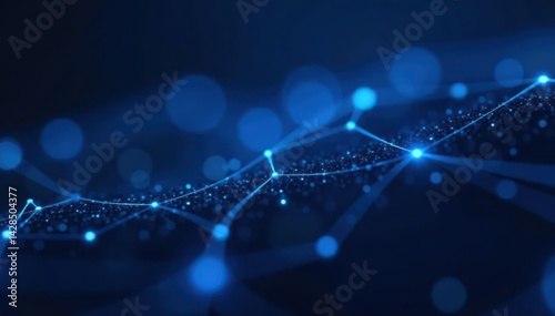 Dark blue tech background, data connections, glowing nodes, promotion, internet, communication