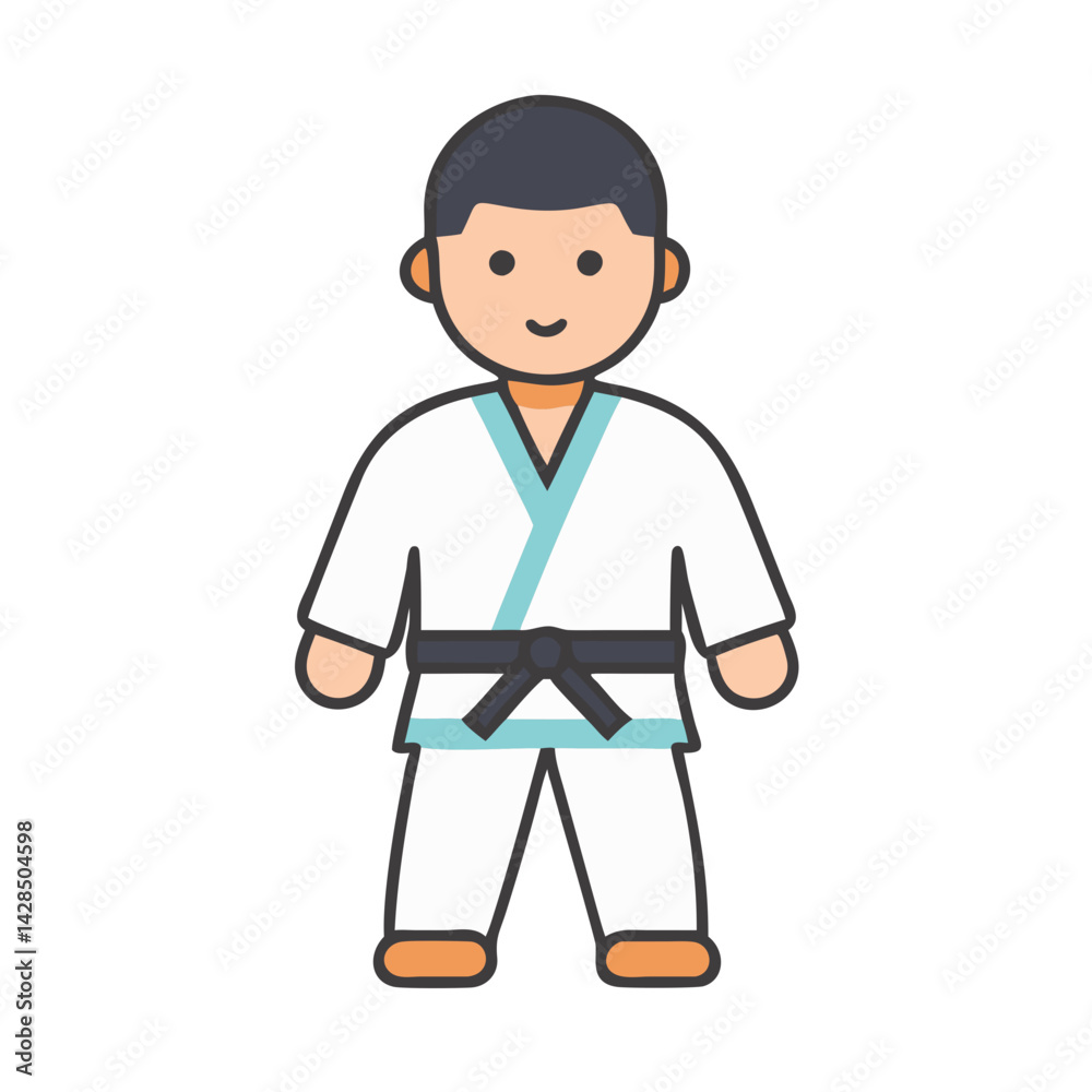 Fototapeta premium Cartoon illustration of a karate fighter with black belt