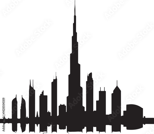 Dubai Black and white city skyline silhouette