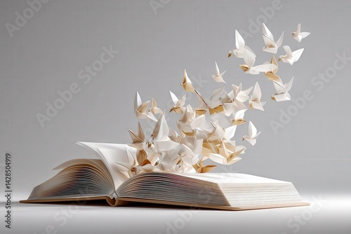 Obraz na płótnie Beautiful Book With Paper Cranes Floating Above Its Pages w salonie
