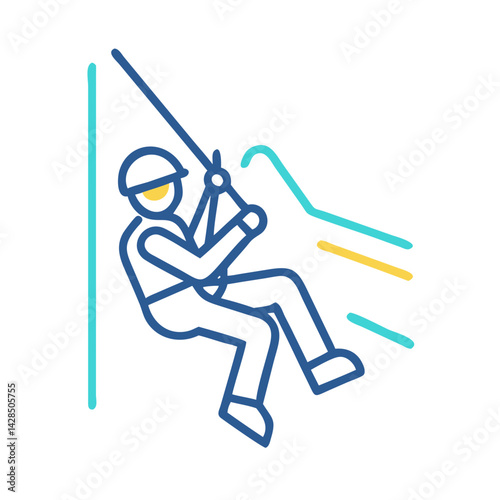 Rappelling Icon: Person Descending with Rope in Style