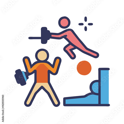 Weightlifting with partner and coach colorful illustration concept