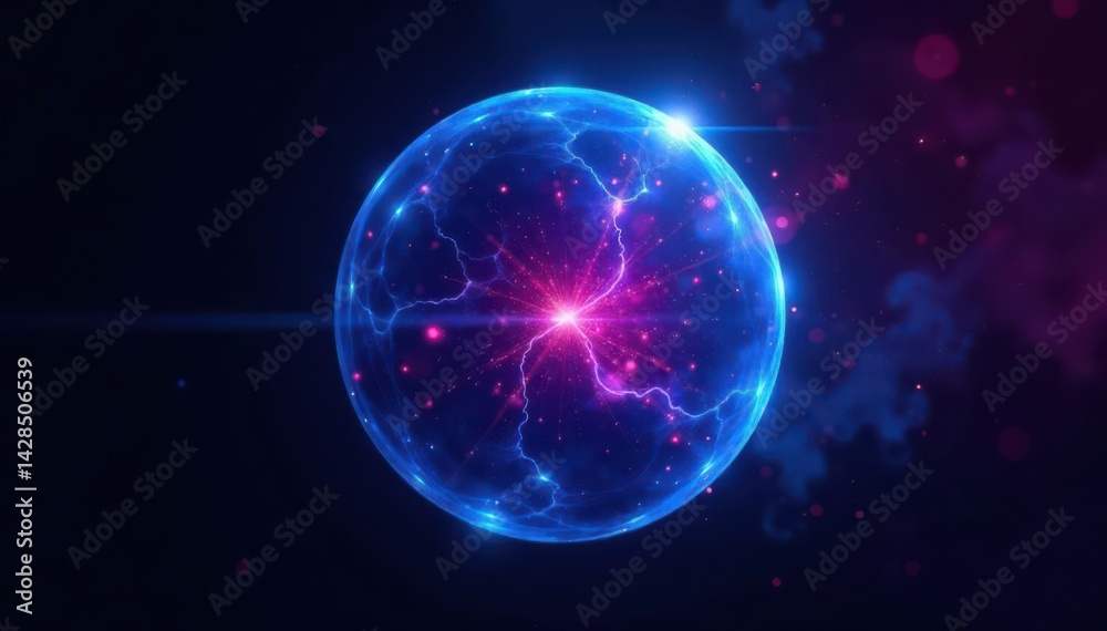 Fototapeta premium Electric blue and purple plasma sphere, isolated on black background , energy, vector, isolated