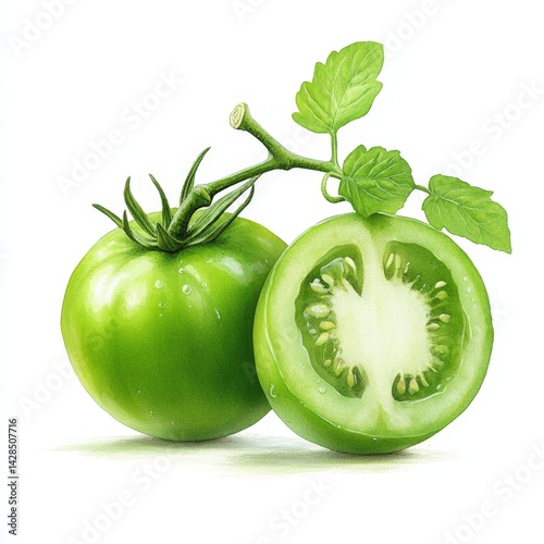 Fresh Green Tomatoes on White Background for Cooking and Recipes