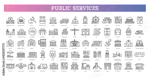 Set of outline Public Services icons