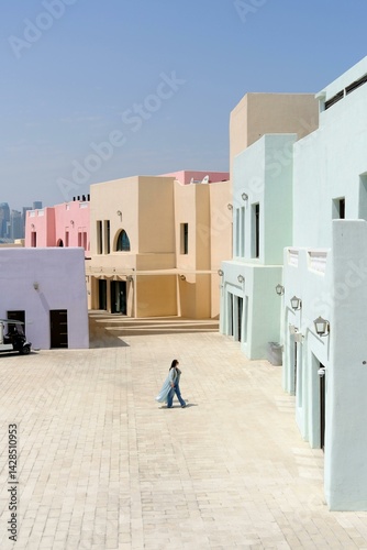 street in santorini girl walking 