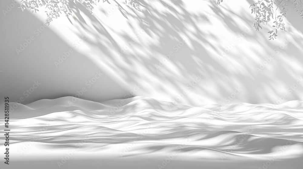 Serene white landscape with gentle shadows minimalist art calm environment horizontal view Serene white landscape with gentle shadows minimalist art calm environment horizontal view