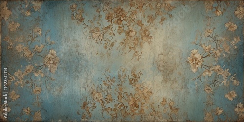 Vintage Floral Background with Blue Texture