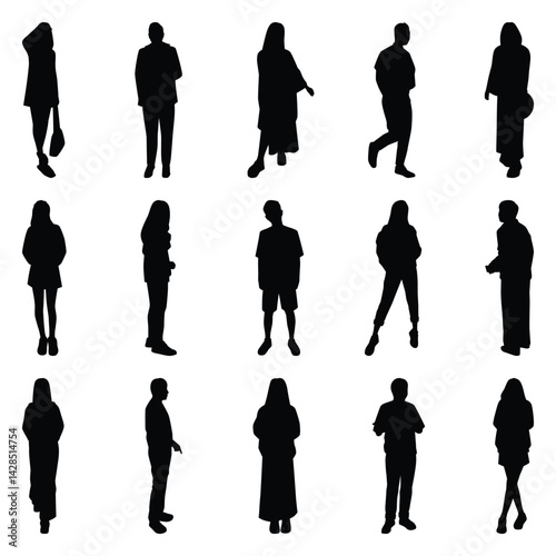 Vector collection set of individual people silhouettes.	
