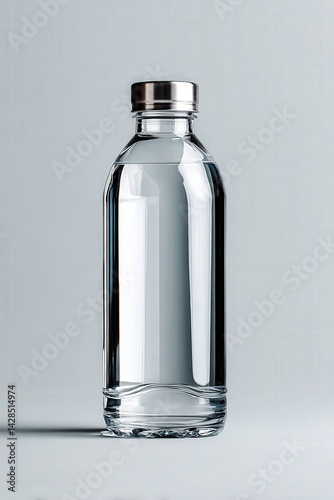 Obraz na płótnie Clear Glass Bottle of Water with Silver Cap on Light Background w salonie