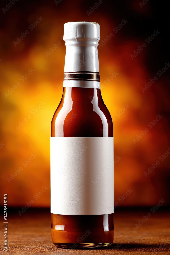 Clear Glass Bottle with Blank Label Against Warm Background Glow