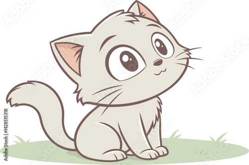 Cartoon Cat on Grass Cute & Adorable Feline Illustration