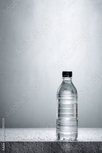 Obraz na płótnie Clear Plastic Water Bottle with Black Cap on Grey Surface Background w salonie
