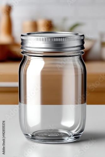 Obraz na płótnie Clear Glass Jar with Metal Lid on Kitchen Countertop Background w salonie