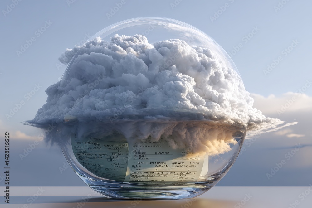 Cloud Containing Receipts Encased in a Transparent Glass Dome