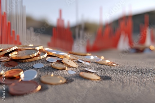 Coins and Financial Graphs Depicting Economic Growth and Investment