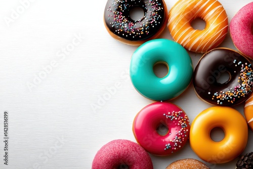 Obraz na płótnie Colorful Assorted Donuts with Sprinkles on a White Background w salonie