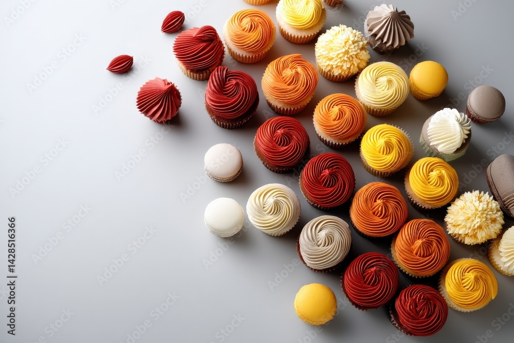 Colorful Assortment of Decorative Cupcakes on a Smooth Surface