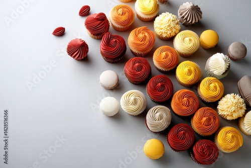 Obraz na płótnie Colorful Assortment of Decorative Cupcakes on a Smooth Surface w salonie