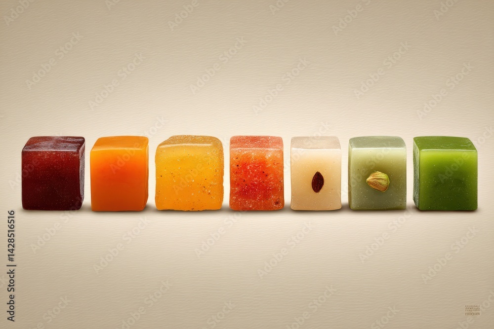 Colorful Assortment of Handcrafted Soap Cubes on Neutral Background