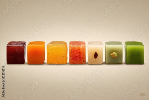 Obraz na płótnie Colorful Assortment of Handcrafted Soap Cubes on Neutral Background w salonie