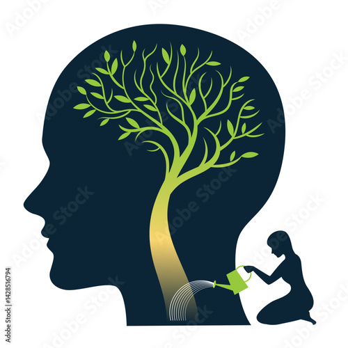The human brain is depicted as a tree watered by a girl