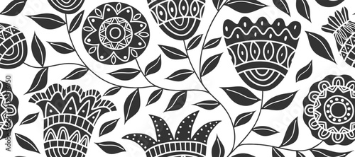 Abstract floral seamless pattern with ethnic style background.