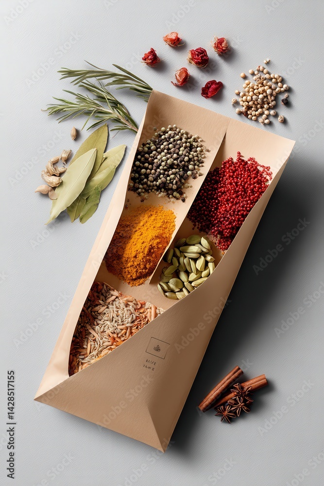Colorful Collection of Spices and Herbs on a Light Background