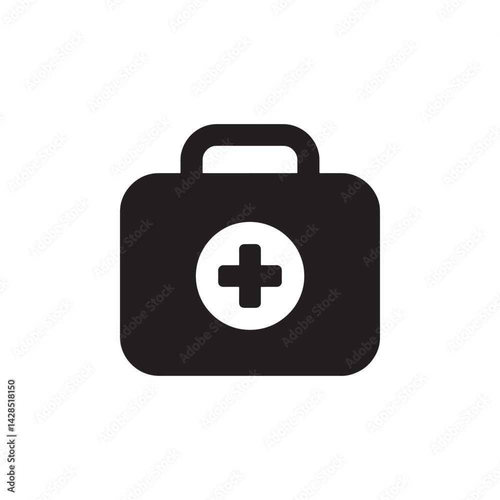 Black Silhouette of a First Aid Kit with a White Cross Symbol Representing Medical Assistance, Emergency Healthcare, and Safety Supplies Editable Vector Illustration Isolated on a White Background Black Silhouette of a First Aid Kit with a White Cross Symbol Representing Medical Assistance, Emergency Healthcare, and Safety Supplies Editable Vector Illustration Isolated on a White Background
