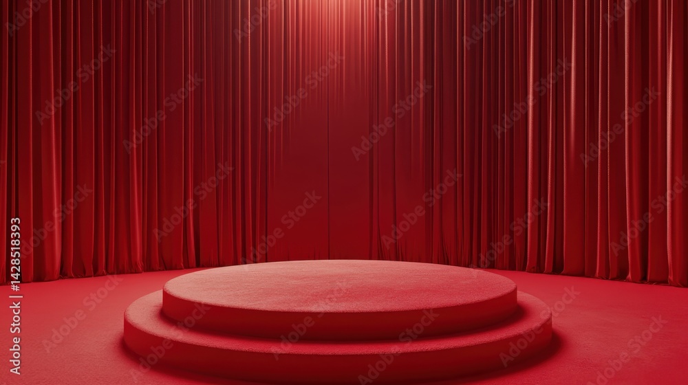 red carpet on red stage with red curtain background
