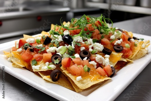 Obraz na płótnie Colorful Nachos with Fresh Toppings in a Restaurant Setting w salonie