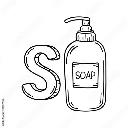 An illustration of letter S stand for Soap dispenser
