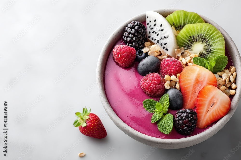 Colorful Smoothie Bowl with Fresh Fruits and Toppings