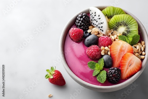 Obraz na płótnie Colorful Smoothie Bowl with Fresh Fruits and Toppings w salonie